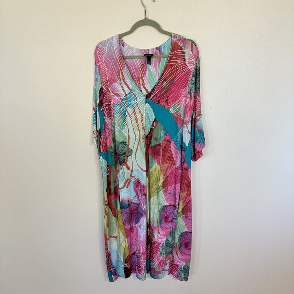 Womens MuMu Vibrant Floral Maxi Dress By Ulla Popken Size 28 Loungewear Zip Up - Picture 7 of 10